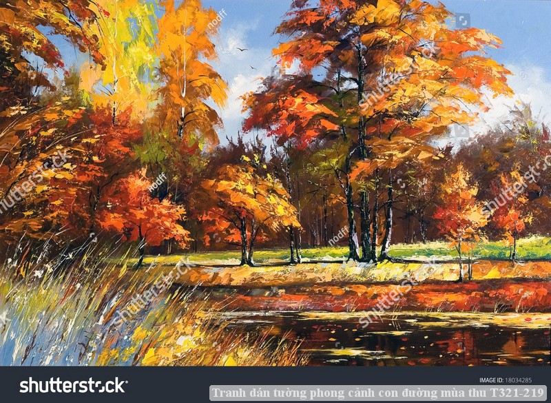 Tranh dán tường phong cảnh hồ thác, cây cối T321-565